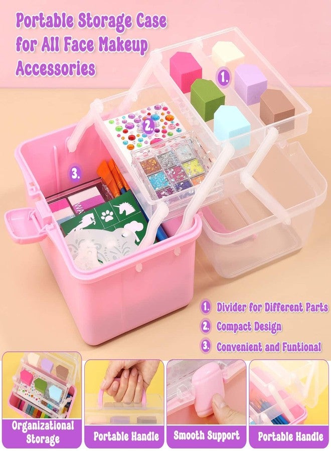 Caffox Kids Face Painting Kit with Organizer Box - Rainbow Color Non Toxic & Washable Face Paint Set with Stencils, Brush & Gems Kids Party Makeup for Halloween, Carnival & Costume - Image 4